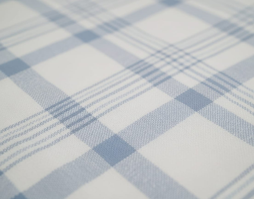 Close-up of a blue and white checkered fabric pattern