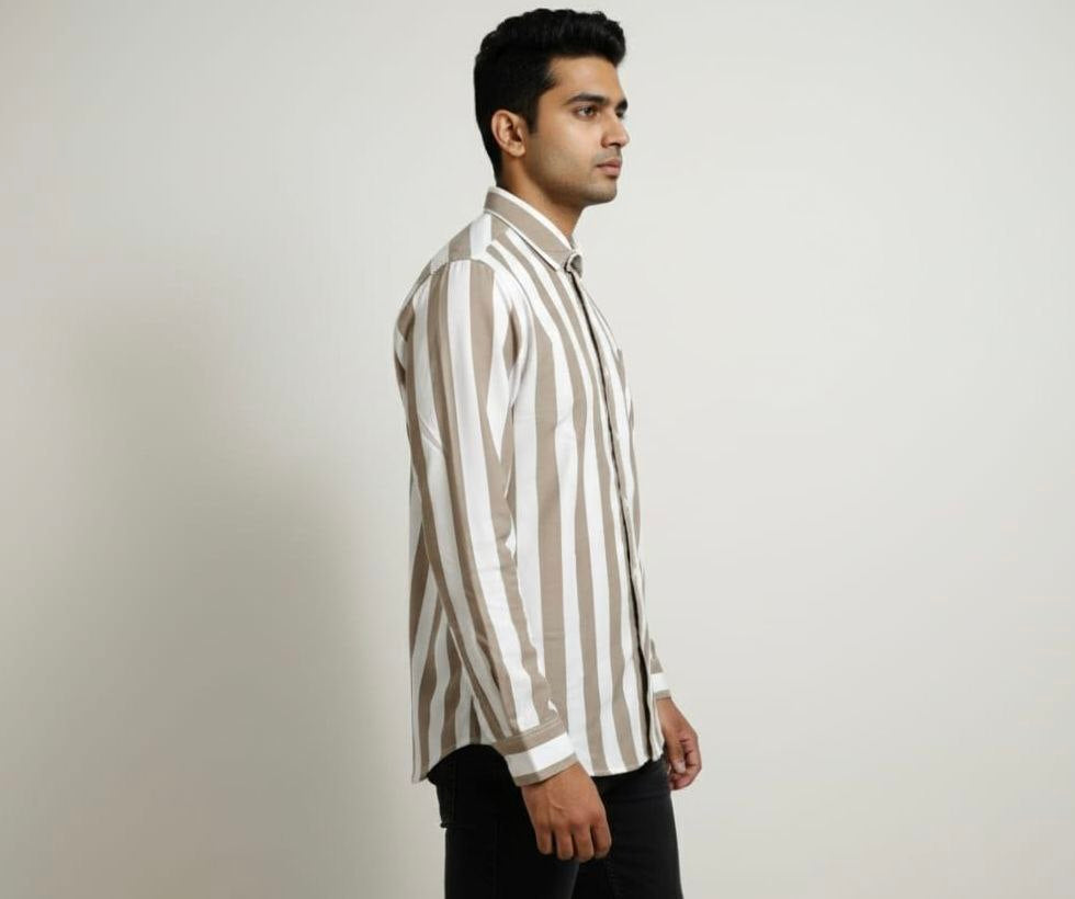 Beige White Stripe Shirt
