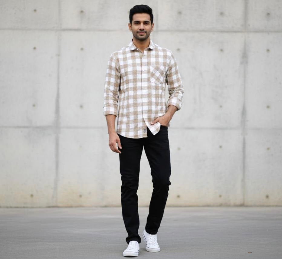 Tan Brown Plaid Shirt