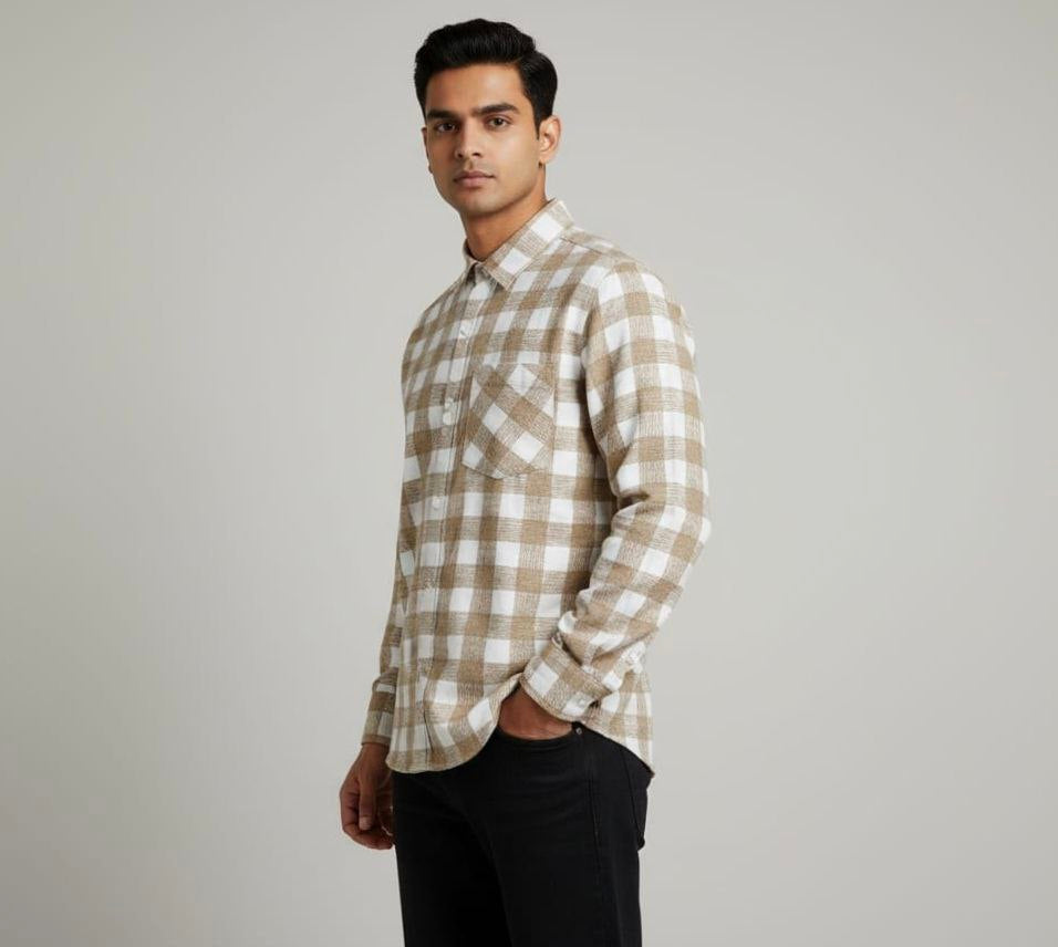 Tan Brown Plaid Shirt